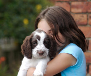 Young girl hugging a puppy